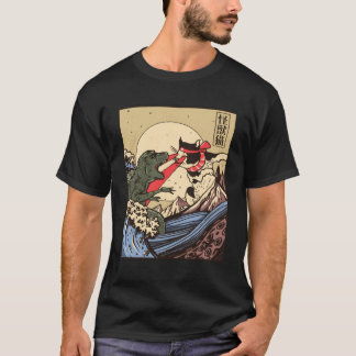 T-shirt Ukiyo-e Catzilla Samurai contre Giant Kaiju 