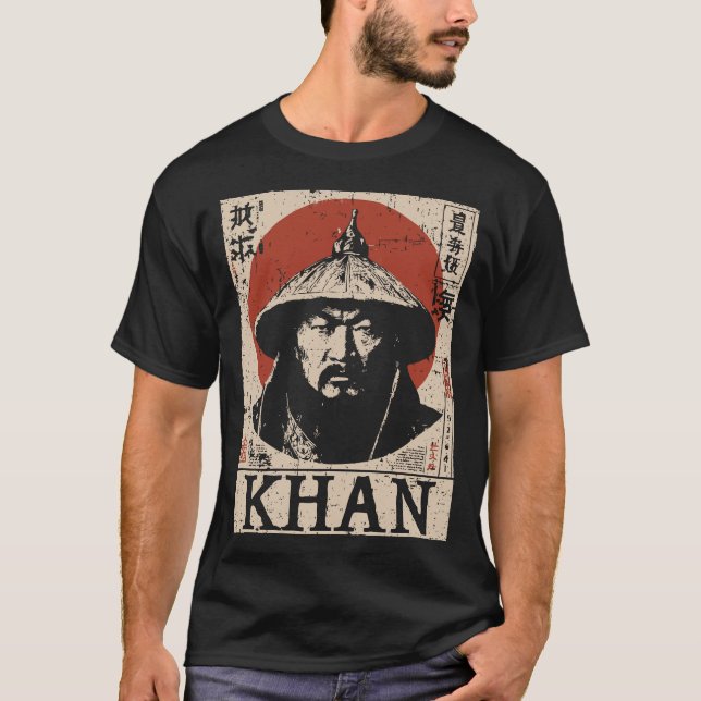 T-shirt Ukiyo-e Genghis Khan | Portrai du Conquérant mongo (Devant)