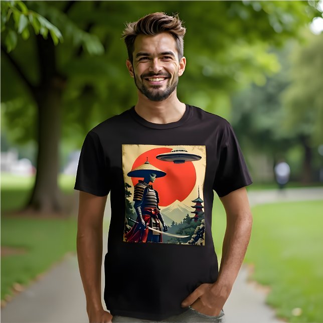 T-shirt Ukiyo-e Japonais Paysage Art Amusant Alien Samurai (Funny Alien Samurai T-Shirt. )