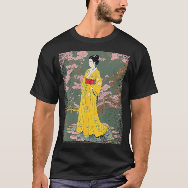 T-shirt Ukiyo e Japonaise Art Woman flottant sur Lotus Flo (Devant)