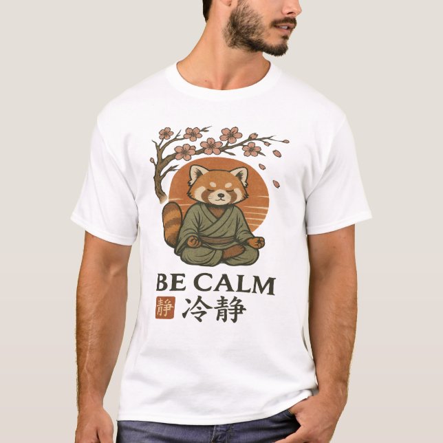 T-shirt ukiyo-e Red Panda- Be CALM japanese Zen meditation (Devant)