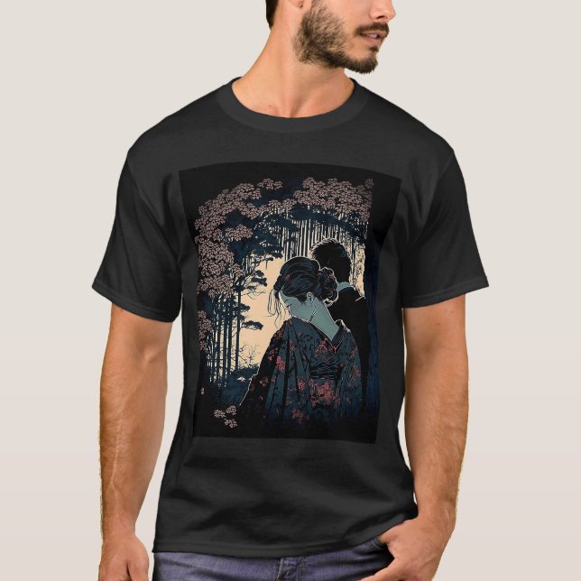 T-shirt Ukiyo E Retro Design Japonais Romance Amour pendan (Devant)
