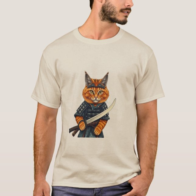 T-shirt Ukiyo-e Samurai Cat - The Great Wave of Cats Japan (Devant)
