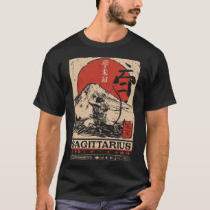T-shirt Ukiyo-e Style Sagittarius Zodiac   Archer Red Sun