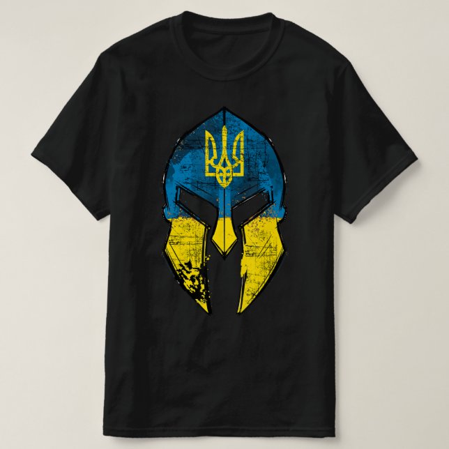 T-shirt Ukraine Casque Sparta Ukraine Crête Drapeau Hommes (Design devant)