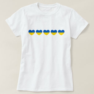 T-shirt Ukraine Drapeau cinq Coeurs bleu et jaune