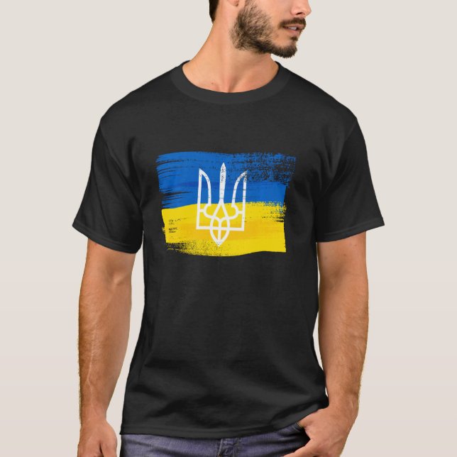 T-shirt Ukraine Drapeau Et Armoiries Peints Pam Ukrainien (Devant)