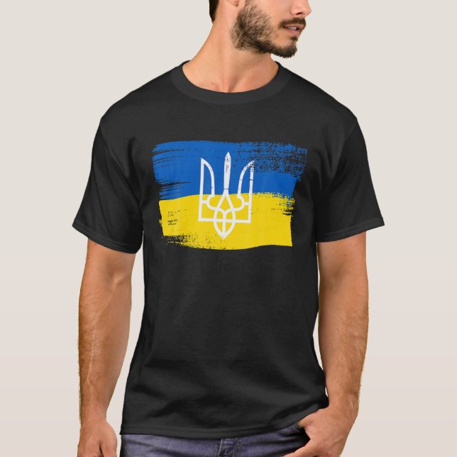T-shirt Ukraine Flag And Coat Of Arms Painted _ Ukrainian (Devant)