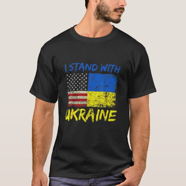 T-shirt Ukraine Je Me Tiens Avec L'Ukraine Drapeau Ukraini (Devant)