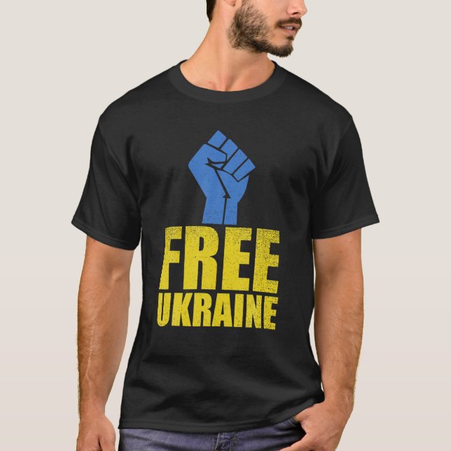 T-shirt Ukraine Libre Tenez-Vous Avec Le Drapeau Ukrainien (Devant)