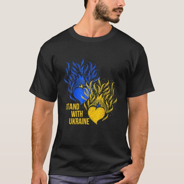 T-shirt Ukraine Supporter Drapeau Couleur Bleu Jaune Feu E (Devant)