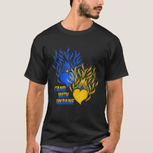 T-shirt Ukraine Supporter Flag Color Blue Yellow Fire Hear