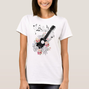 T-shirt Ukulele Avec Fleurs Cadeau