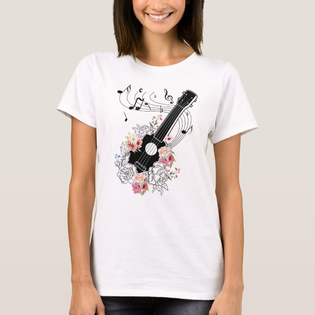 T-shirt Ukulele Avec Fleurs Cadeau (Devant)