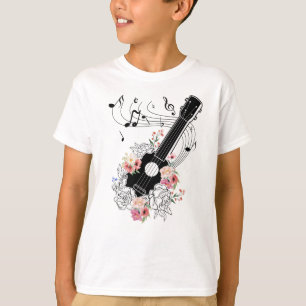 T-shirt Ukulele Avec Fleurs Cadeau