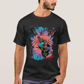 T-shirt UKULELE drôle Musique et HIBISCUS fleurs UKE