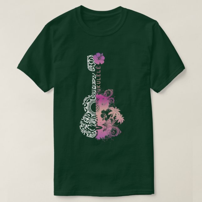 T-SHIRT UKULELE HAWAIIAN TATTOO PURPLE (Design devant)