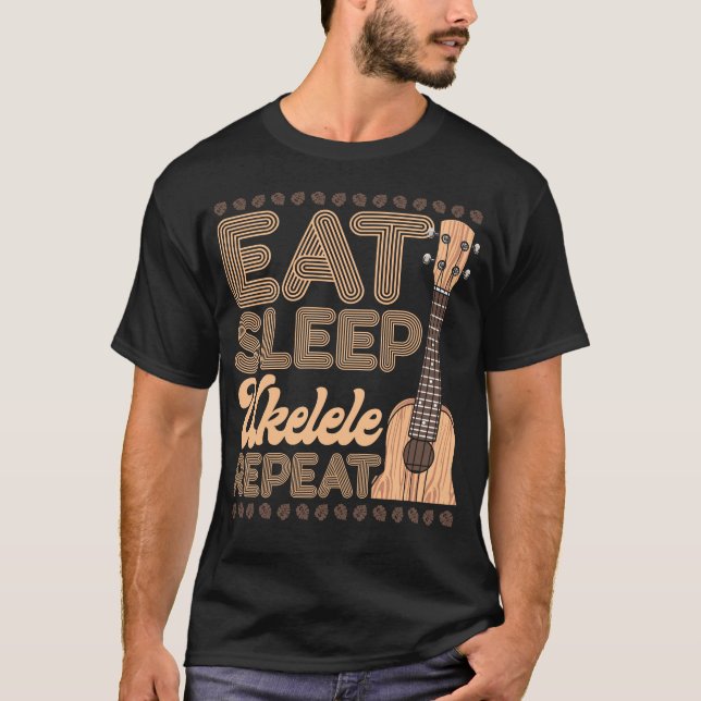 T-shirt Ukulele Manger Sleep Ukulele Répéter (Devant)