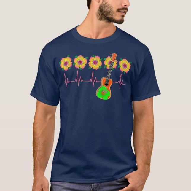 T-shirt Ukulele Musicien EKG Heartbeat Line (Devant)