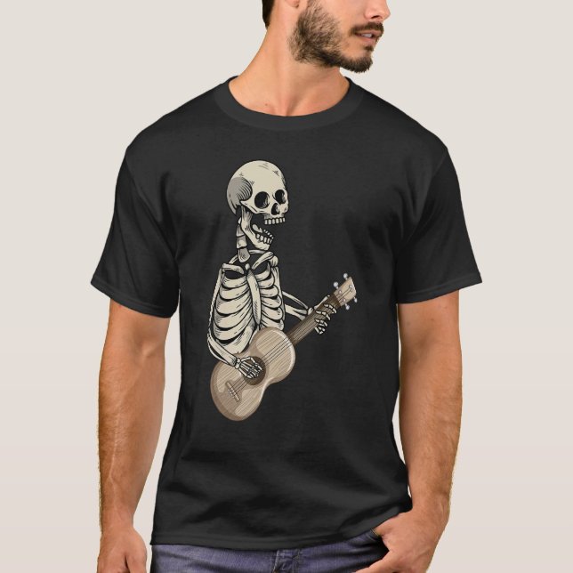 T-shirt Ukulele Player Retro Skull Skeleton Ukulele Guitar (Devant)