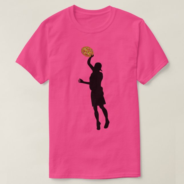 T-shirt Ultimate Frisbee Silhouette Jumping Catch Pizza Di (Design devant)