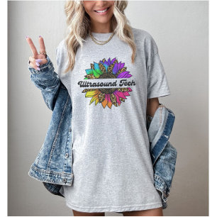 T-shirt Ultrasound Tech Profession Rainbow Sunflower