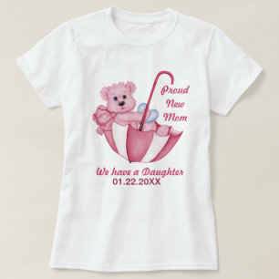 T-shirt Umbrella Teddy Bear - Nouvelle Maman de Fille - Pe