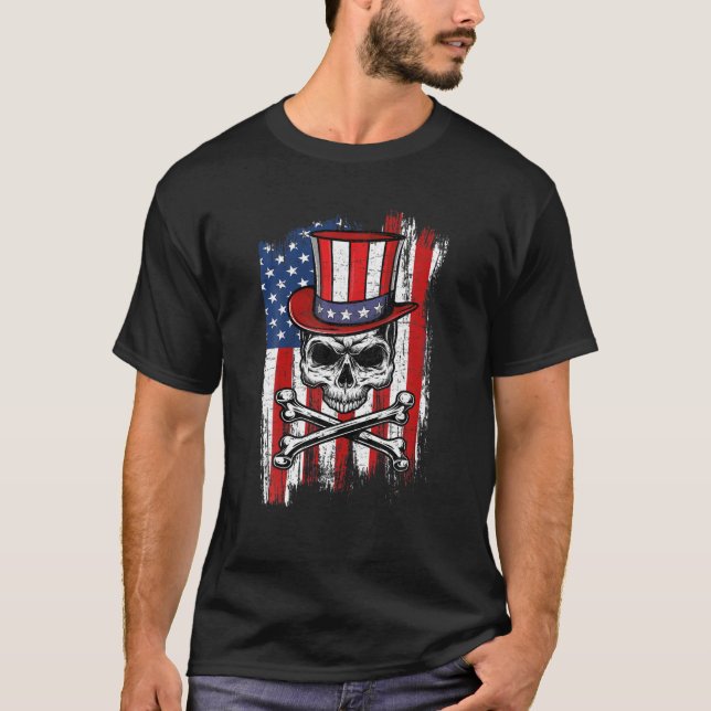 T-shirt Un 4 juillet De Crâne Étonnant Avec Le Mème Casque (Devant)