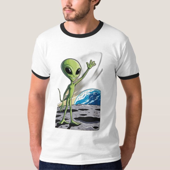 T-shirt Un alien sympathique agitant (Devant)