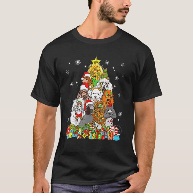 T-shirt Un arbre de Noël éclaire le caniche Chien Xmas Pyj (Devant)