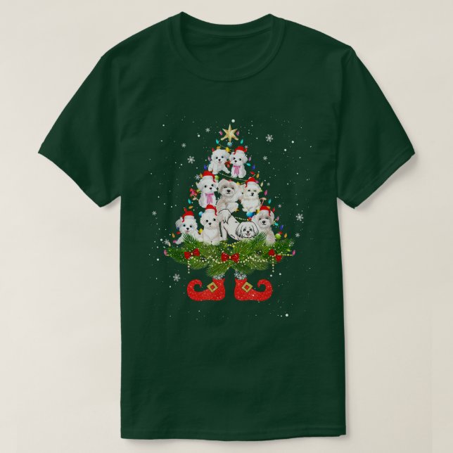 T-shirt Un arbre de Noël maltais éclaire le joli chien de  (Design devant)