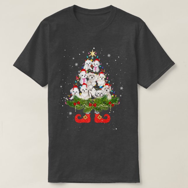 T-shirt Un arbre de Noël maltais éclaire le joli chien de  (Design devant)