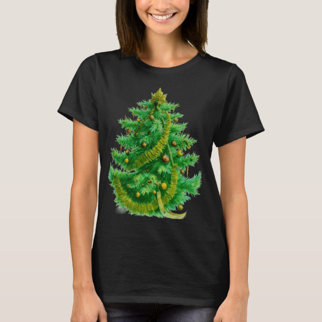 T-shirt Un arbre de Noël Mandelbrot avec des ampoules roug (Devant)