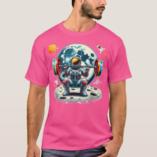 T-shirt Un Astronaut Drôle Travaille Gym Barbell Squats Ou