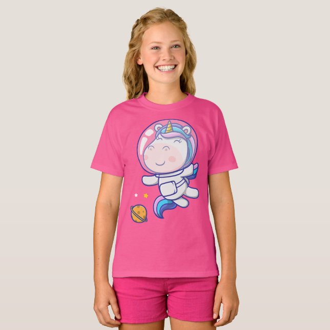 T-shirt Un astronaute à licorne mûre flottant dans l'espac (Devant entier)