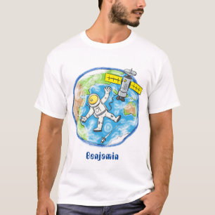 T-shirt Un astronaute amusant dans l'espace et la bande de