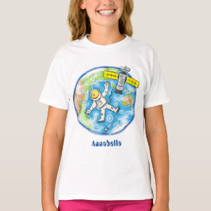 T-shirt Un astronaute amusant dans l'espace et la bande de