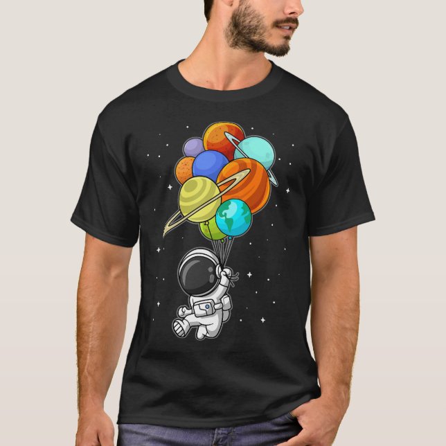 T-shirt Un astronaute amusant tenant la planète Ballons En (Devant)