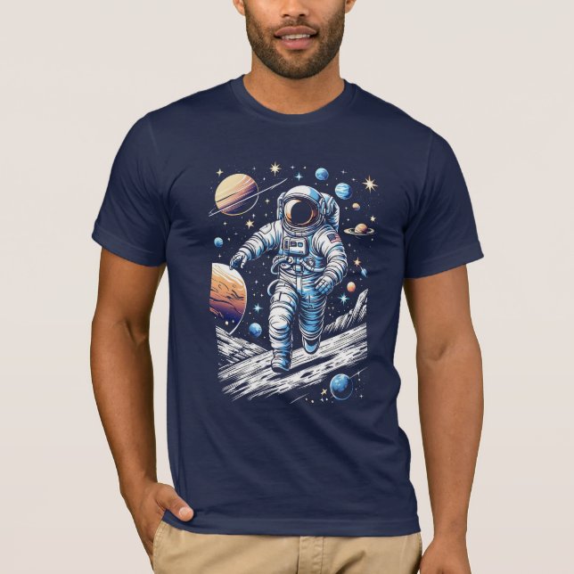 T-shirt Un astronaute courant sur la lune (Devant)