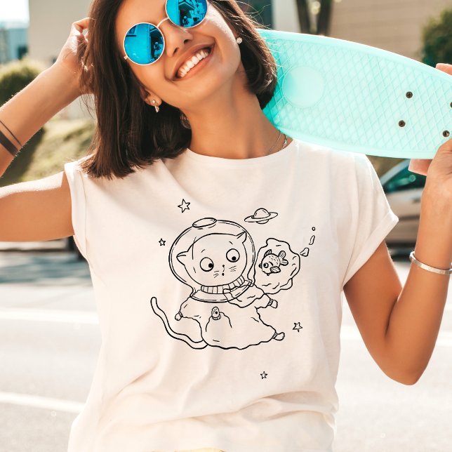 T-shirt Un astronaute de chat flotte dans l'espace Cute Qu (Créateur téléchargé)
