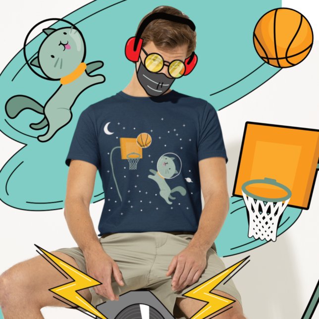 T-shirt Un Astronaute De Chat Jouant Au Basket-Ball Dans L (Créateur téléchargé)
