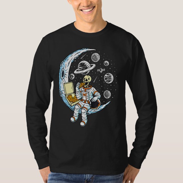 T-shirt Un astronaute de squelette mange de la pizza sur l (Devant)
