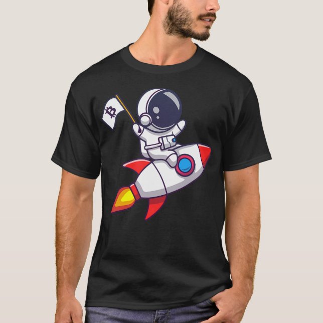 T-shirt Un Astronaute Du Bitcoin Sur Une Roquette Agitant  (Devant)