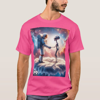 T-shirt Un Astronaute Et Un Extraterrestre Serrent Les Mai