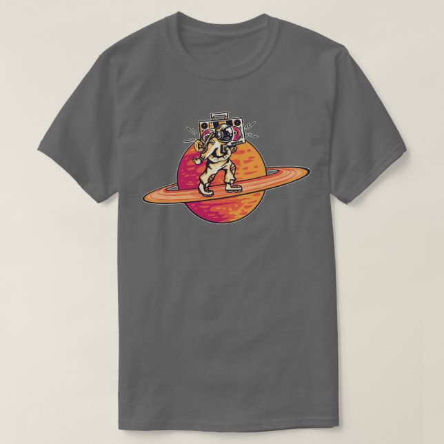 T-shirt Un astronaute funky rétro avec Boombox (Design devant)