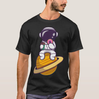 T-shirt Un Astronaute Mange De La Noix De Doughut Et Tasse