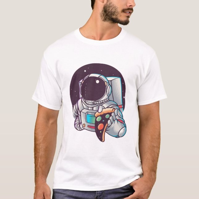 T-shirt Un astronaute mange des planètes de pizza (Devant)