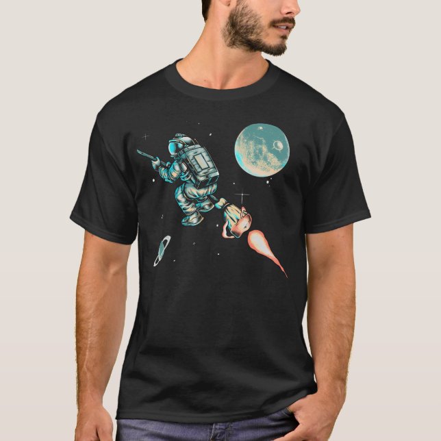T-shirt Un astronaute rétro voyage à travers l'espace (Devant)