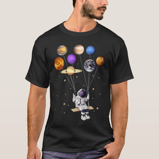 T-shirt Un astronaute tient des ballons planètes Science S (Devant)