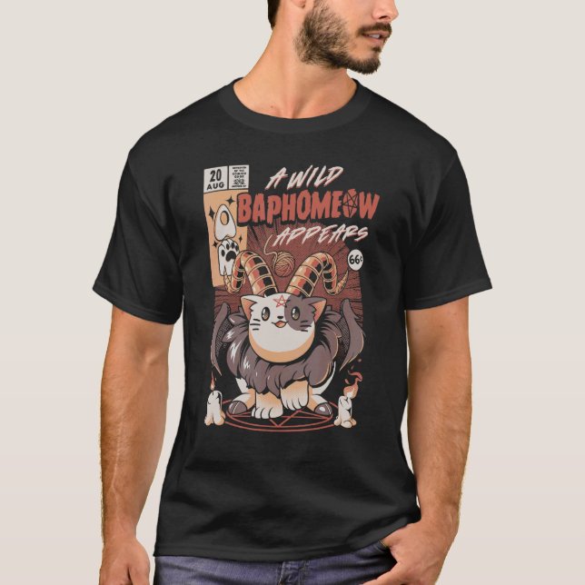 T-shirt Un Baphomeow Sauvage Apparaît Mignon Baphomet Pent (Devant)